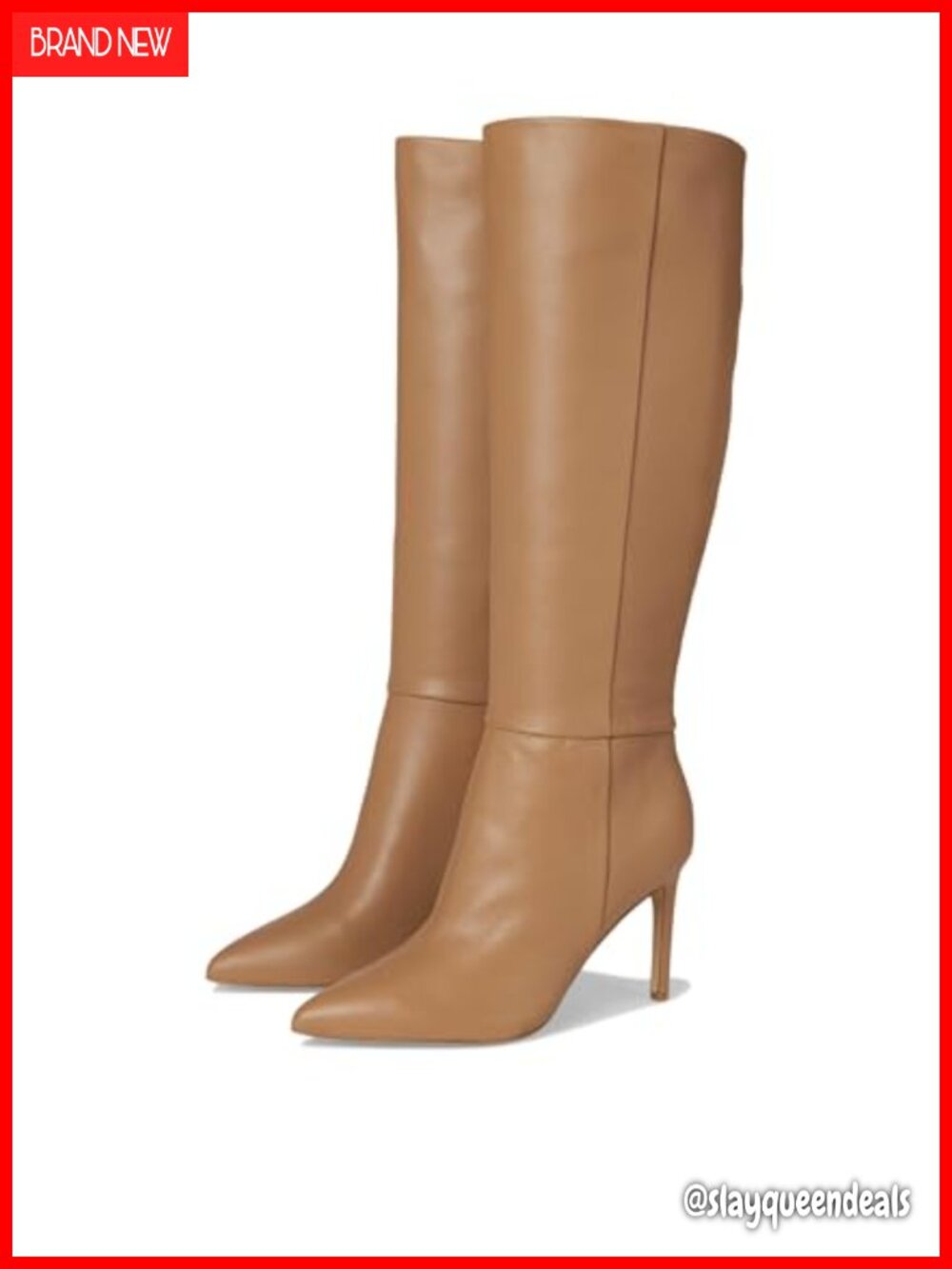 Wide Calf Knee High Stiletto Heel Pointed Toe Leather Boots